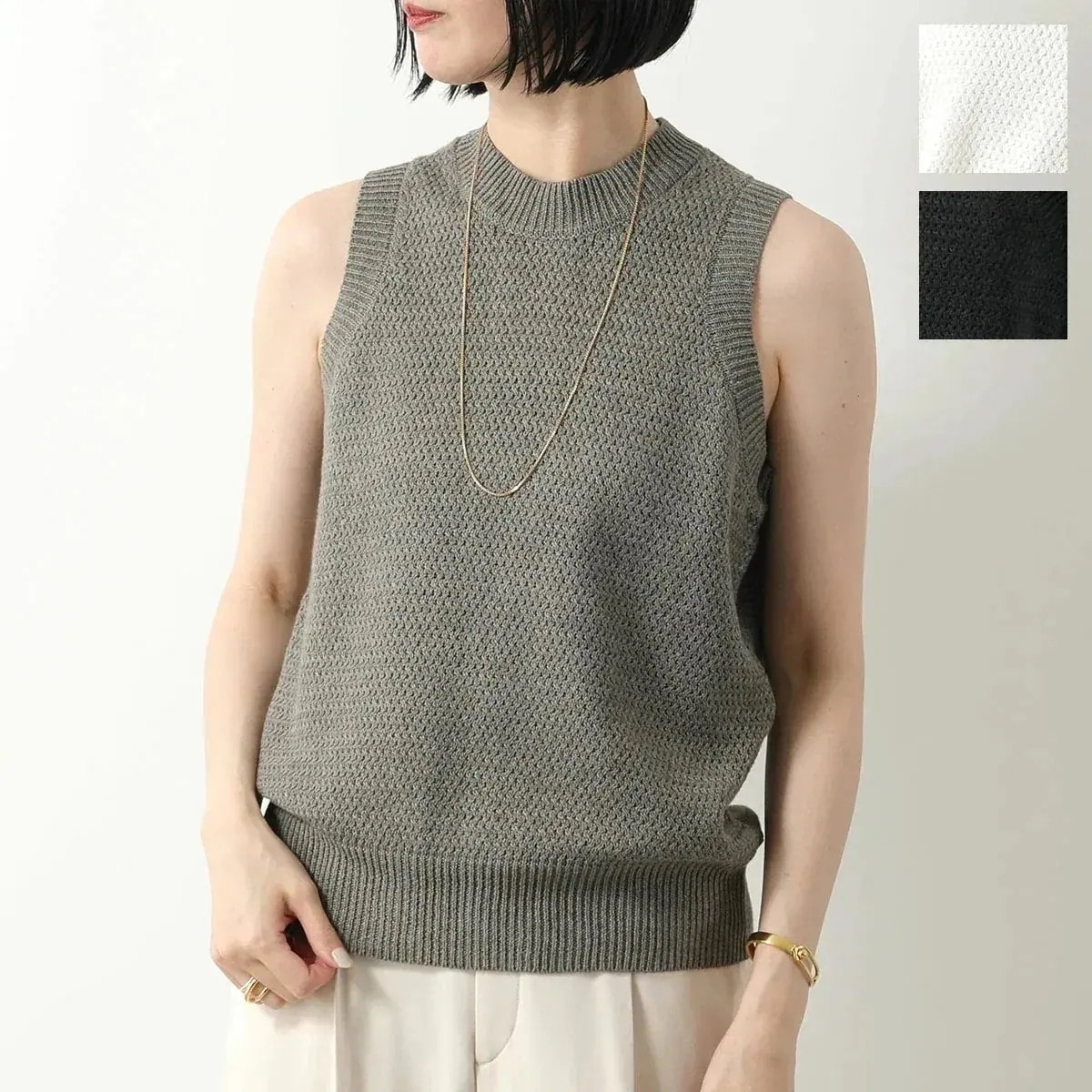C.T.plage シーティー・プラージュ ニット ベスト CT24125 レディース コットンリネン ノースリーブ クルーネック タンクトップ カラー3色 【mega】
