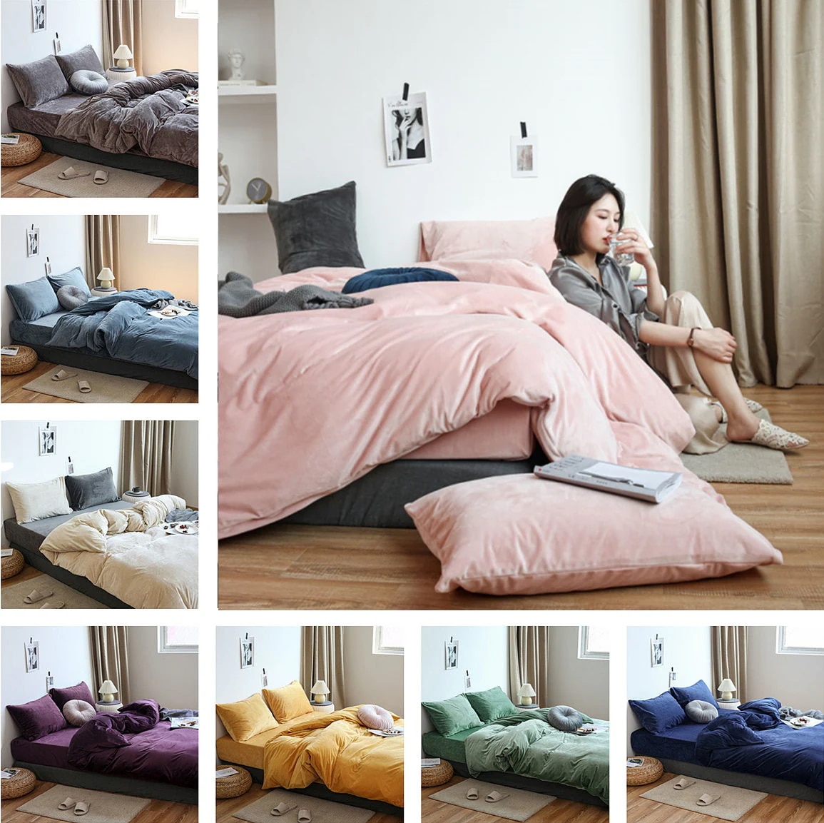 布団カバー セット 4点セット ダブル セミダブル　布団カバーシーツ 無地　おしゃれ　シンプルデザイン　北欧 フラットシーツ　 枕カバー 寝具セット