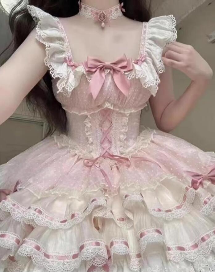 【期間限定特価】ノースリーブ ウエディングドレス 演出服 コスチューム 衣装 ロリータ風 Lolita jskワンピース 日系女子中高生 コスプレ 可愛い レディース イベント衣装 切り替え風 ワンピ