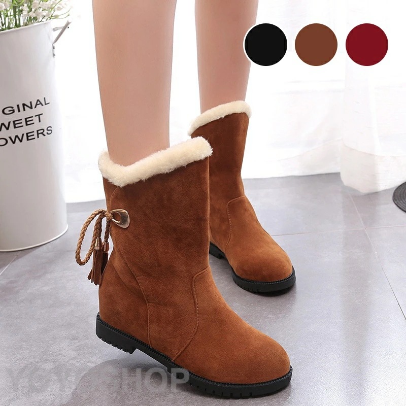 ムートンブーツ ブラック レッド キャメル レディース スノーブーツ ブーツ ミドルブーツ あったか 裏起毛 フラットヒール 冬 20代 30代 40代 母 お洒落 防寒 スノーブーツ 冬靴 大きいサ