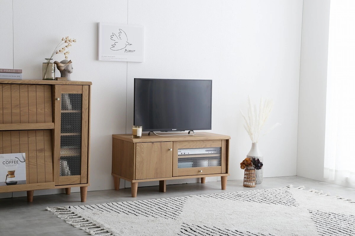 【Arlo】ガラス扉付きテレビ台　幅90cm　テレビ台　テレビボード　ガラス扉　収納　ロータイプ　ワンルーム