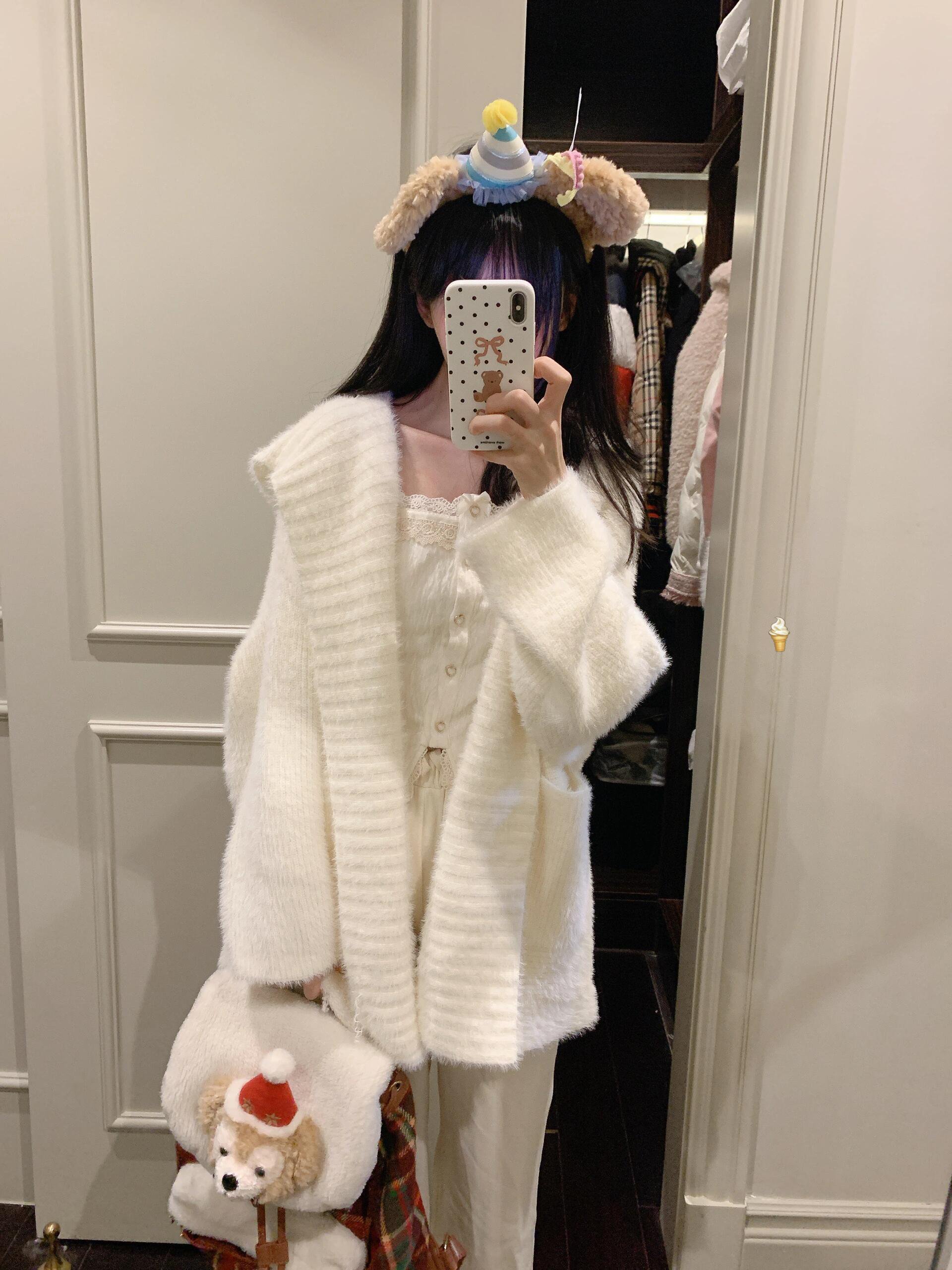 購入特典あり！レディース トップス カーディガン 羽織 前開き 長袖 もこもこ ふわふわ かわいい シンプル カジュアル おしゃれ ガーリー キュート 無地 秋 冬 レイヤード ホワイト