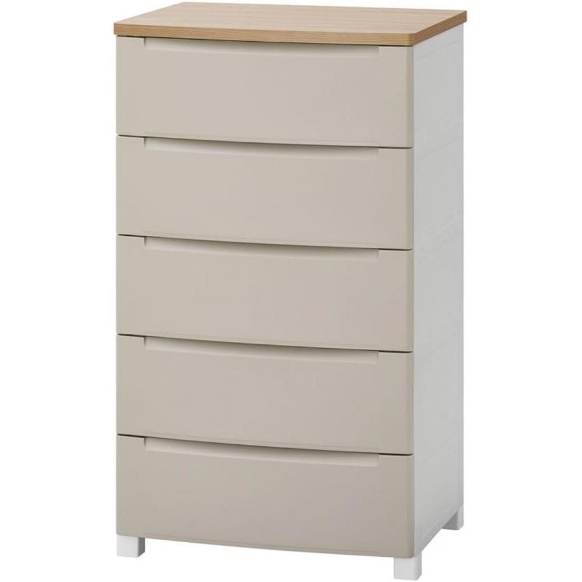 アイリスオーヤマ ウッドトップノックダウンチェスト 5段 56cm幅 KDMG-565WT ベージュ 簡単組立 引き出し 収納 木目調 天板 リビングチェスト