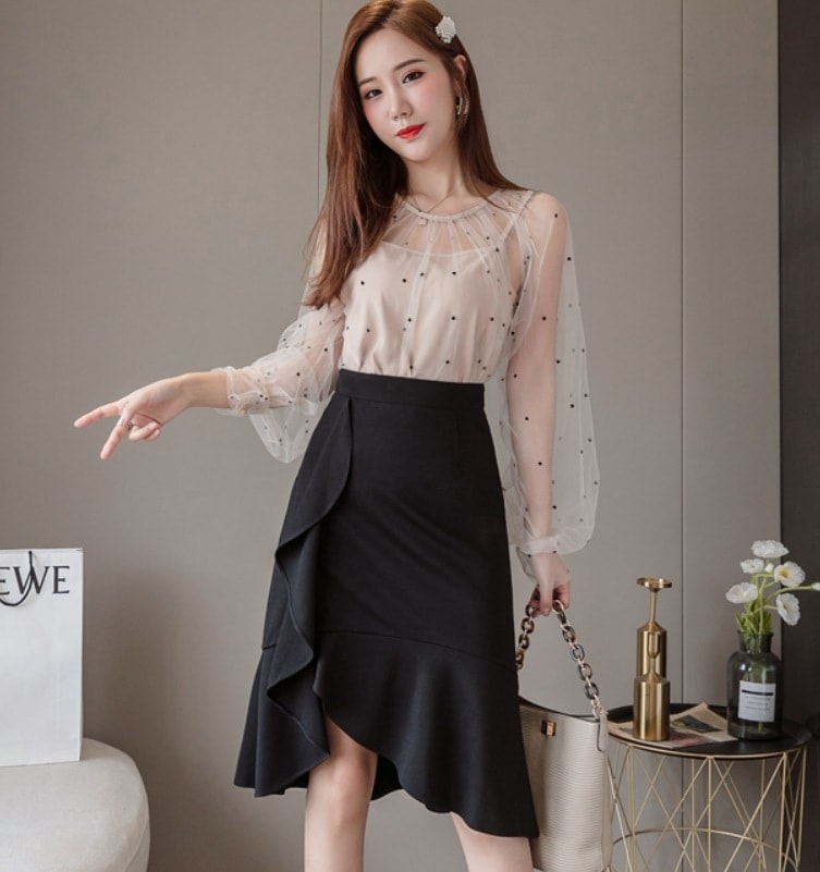 スカート デート モテアイテム ミモレ丈 フリルスカート スリット コットン 可愛い きれいめ 上品 おしゃれ かっこいい 可愛い ラブリー キュート ガーリー クール モード系 セクシー 4,620円