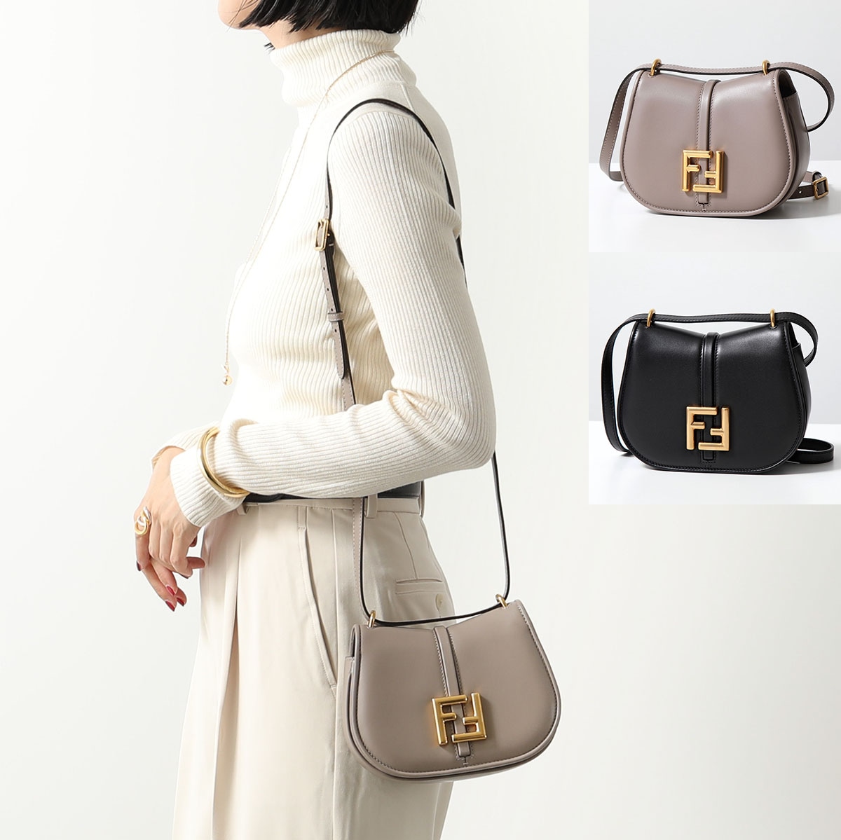 FENDI フェンディ ショルダーバッグ C MON SMALL カモン スモール 8BS082 AQ0L レディース FFモチーフ レザー クロスボディ 鞄 カラー2色