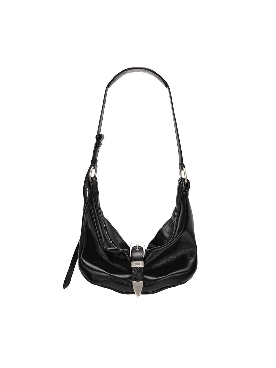 【MARGESHERWOOD】 BELTED HOBO MEDIUM : BLACK GLOSSY PLAIN