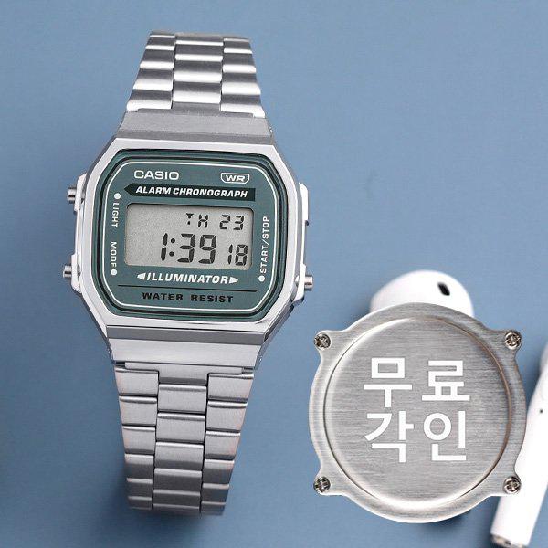 無料刻印 A168WA-3AY 電子 男女兼用メタル時計 d