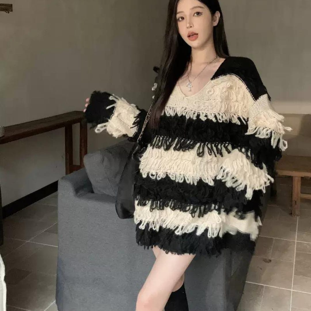 抜け感が可愛い 長袖ニット トップス Vネック ストリート カジュアル シルエット スタイルアップ 色っぽ 女っぽ レディース きれいめ 大人っぽ カジュアル サイズ 上品 秋冬春