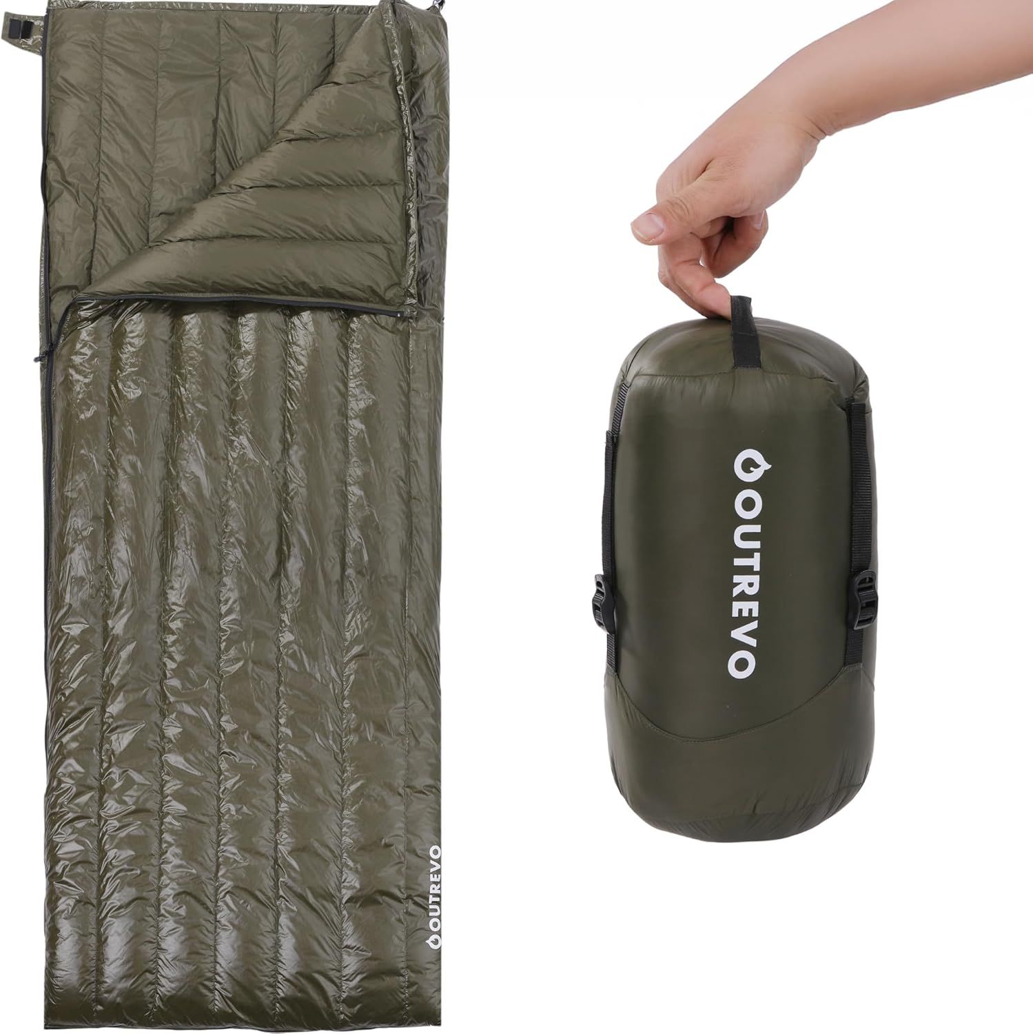 寝袋 ダウン 封筒型 軽量 防水 グースダウン 400g 連結してふたり用に コンパクト シュラフ アウトレボ