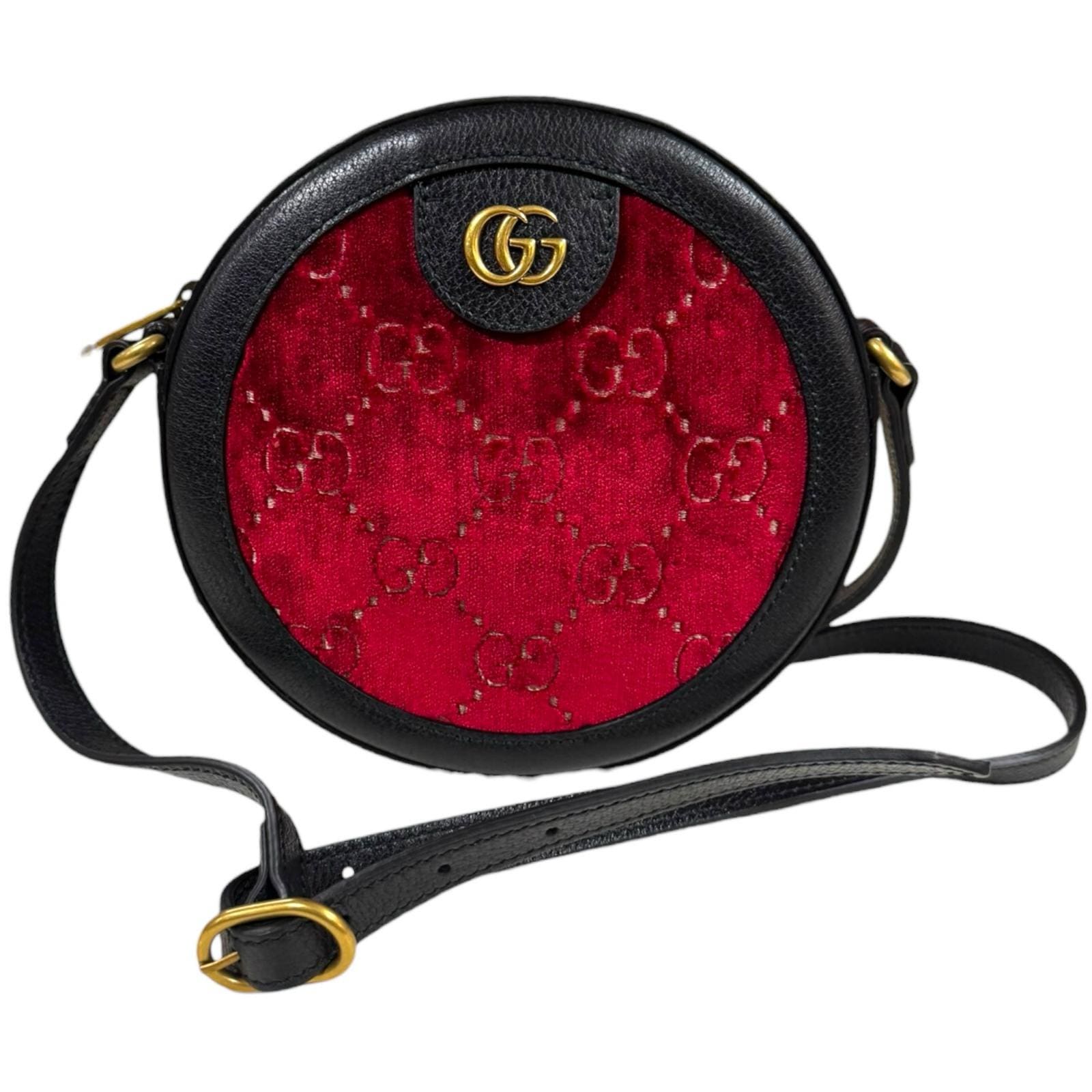 グッチ GG ベルベット ラウンド ショルダーバッグ ショルダーバッグ ベルベット 574978 レッド GUCCI 中古 美品