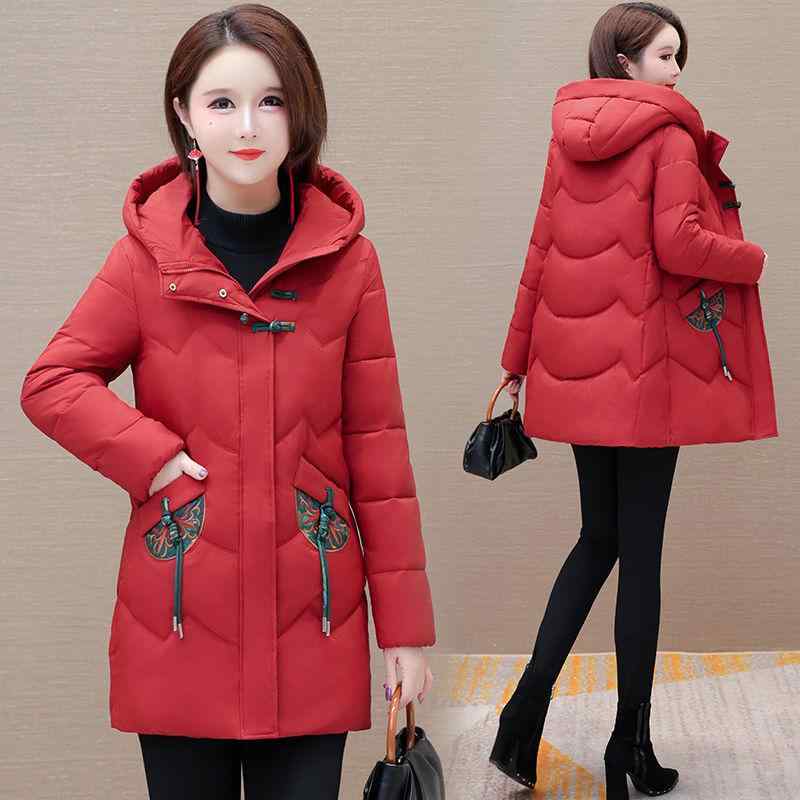 秋服 レディース ファッション オシャレ カワイイ シンプル 大人カワイイ 大きいサイズ 赤 綿 パッド ジャケット 冬 レトロ 暖かい フード付き ダウン