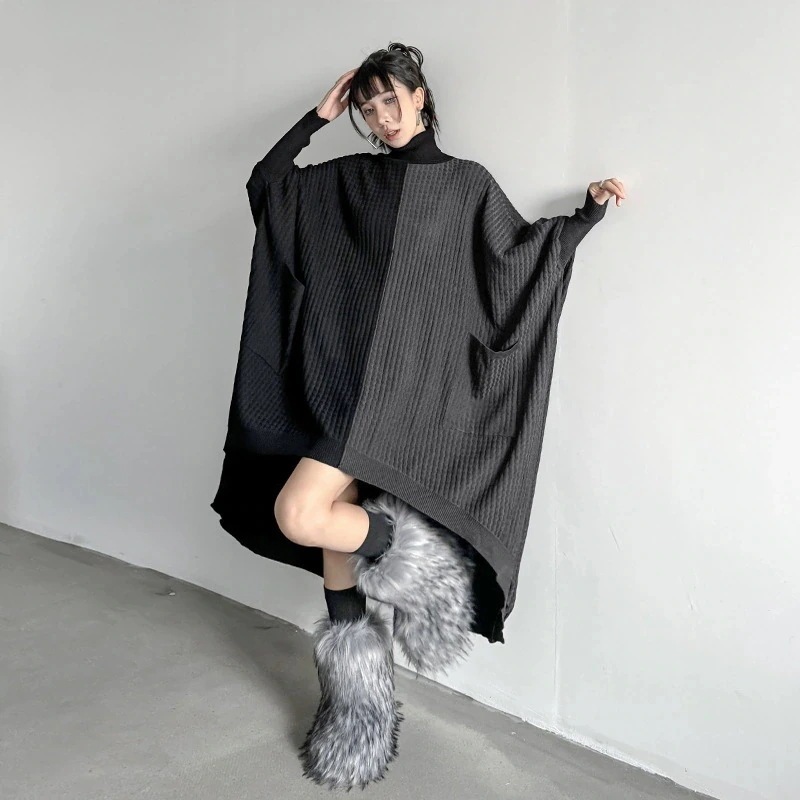 作おしゃれゆったりセータートップスアウタータートルネックゆったり切り替えニットタートルネックラウンドネックニットベーシックニッベーシックニット 5,929円