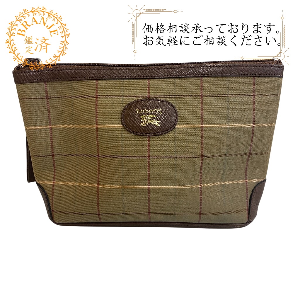 ポーチ セカンドバッグ メガチェック キャンバス クラッチバッグ グリーン系 メンズ