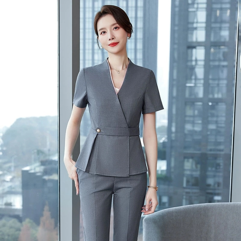 職業用 スーツ 夏用 ショート 袖 ファッション 気質 女性 仕事用 ワークウェア