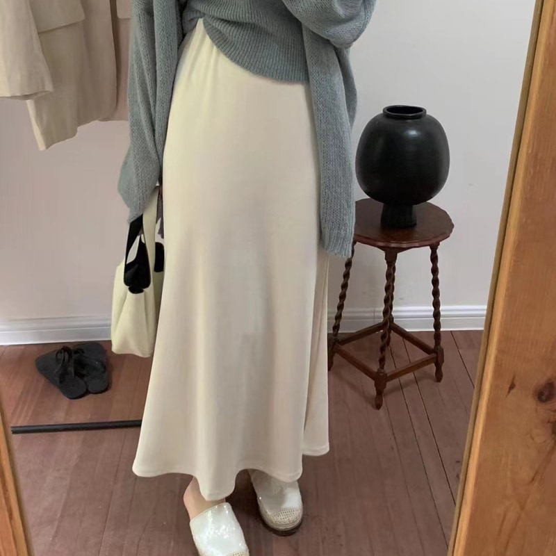 OH0032 サテン艶 フレアスカート 4色