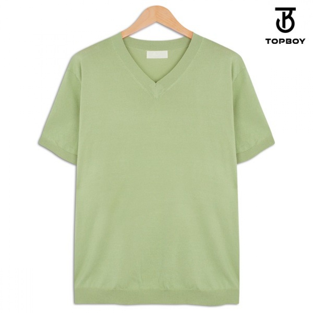 (トップボーイ) リネンウォッシャブルVネックショートスリーブニット (ROM007)