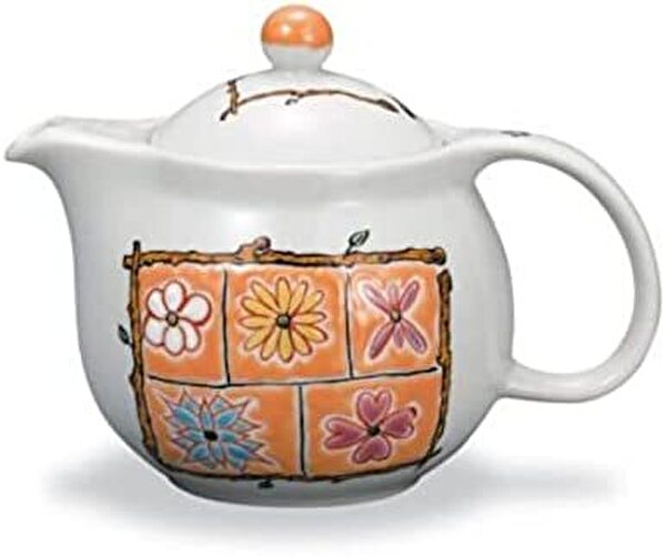 『九谷焼』　ポット急須フ　ラワーBOX オレンジ 岩田玲子作 AP6-5079