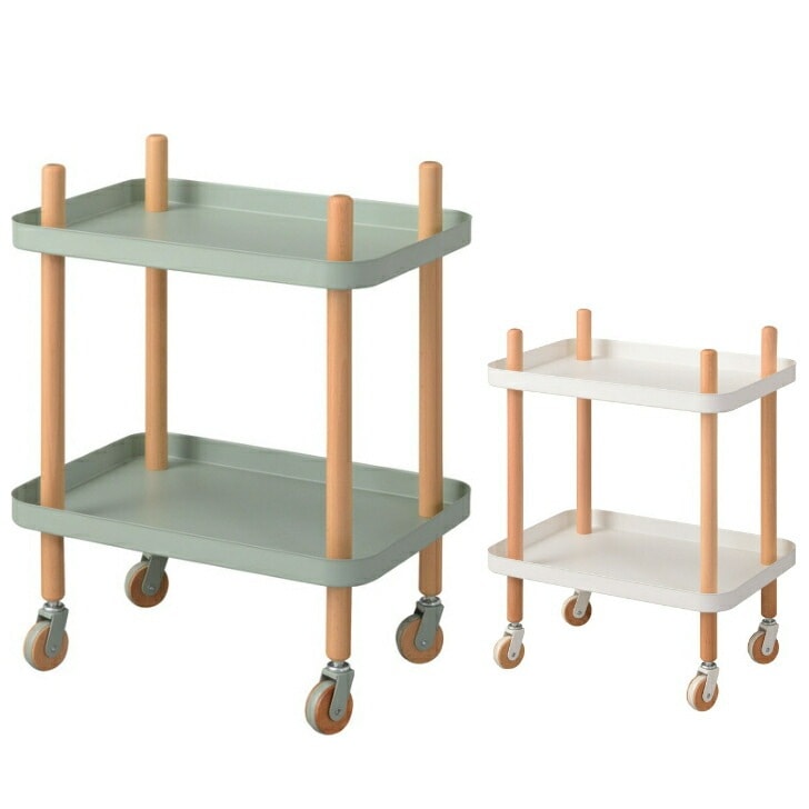 ワゴン2D マルチワゴン 2段 キッチンワゴン サイドテーブル ベッドサイド キャスター 天然木 収納 収納棚 棚 ラック オープンラック グリーン ホワイト PW-52