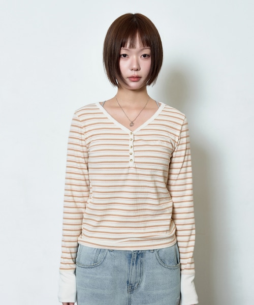 【AS"ON】 VATICAN STRIPE TEE / BEIGE 正規品