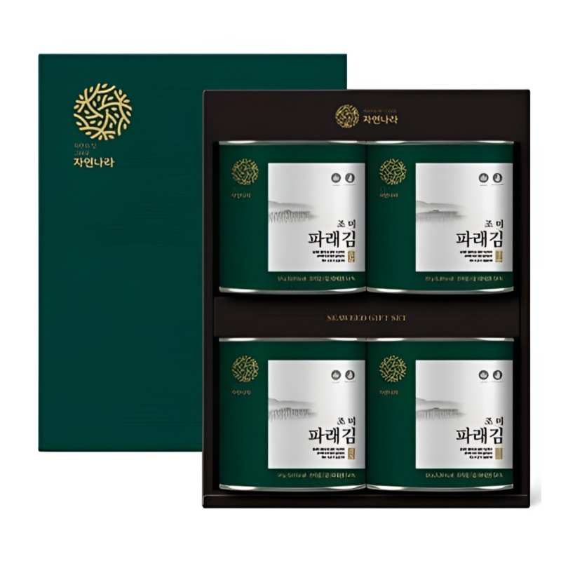 【韓国産青のり使用】チャヨンナラ缶入り味付け海苔ギフトセット 120g×4缶／青のり香る高級缶のり 直火焼きのり おにぎり用のり