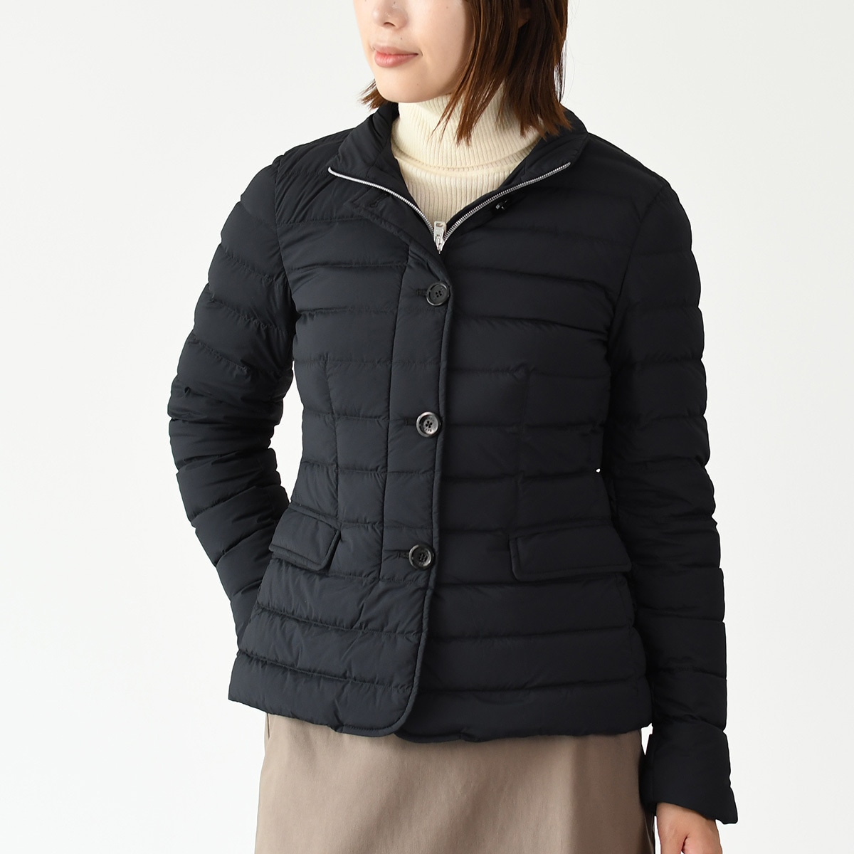 ダウン アウター PI00120DR 12431SZ パッカブル ストレッチナイロン ダウンジャケット レディース ブラック 黒 無地 キルティング 秋冬 カジュアル