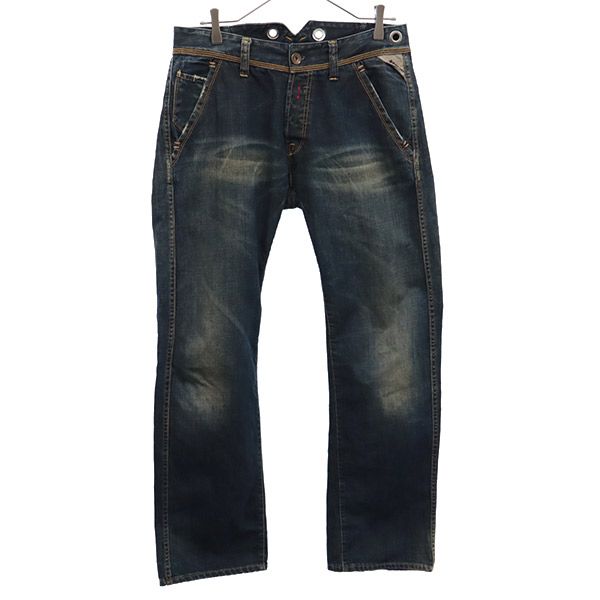 ボタンフライ ストレートデニムパンツ W31 ブルー ジーパン メンズ