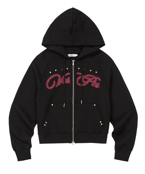 【ILLIGO】 Check Applique Hoodie Zip-Up Black 正規品