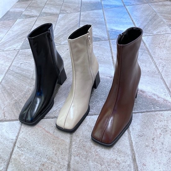 【取寄：納期2週間】ショートブーツ レディース スクエアトゥ 太ヒール ブーツ ブーティ 痛くない サイドファスナー ハイヒール 歩きやすい チャンキーヒール 秋冬 おしゃれ ショートブーツ