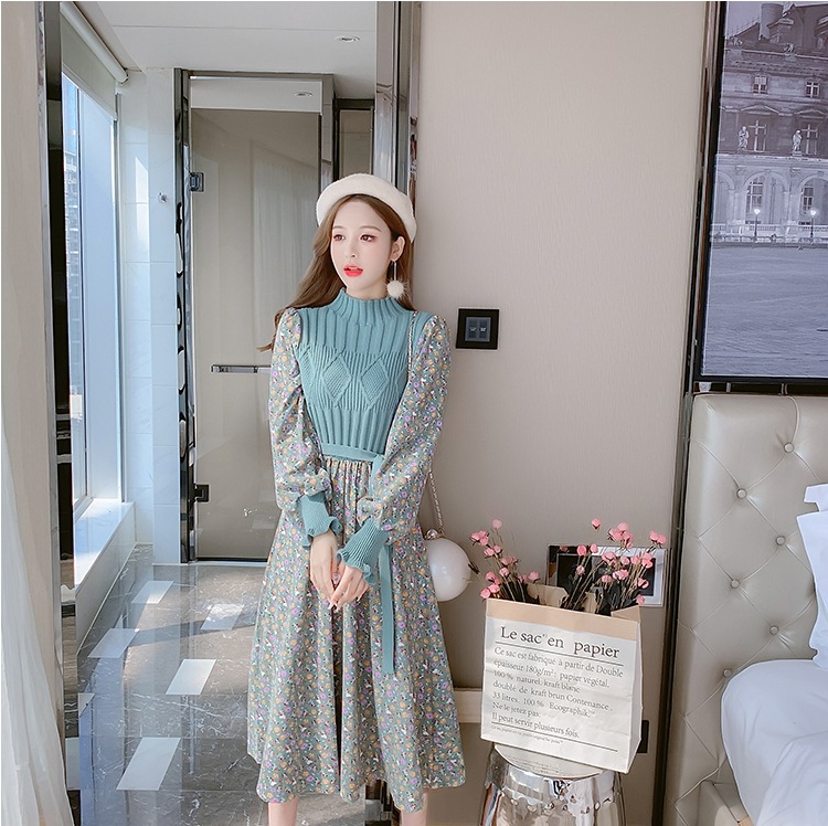 ワンピース レディース フレアワンピース フレアスカート セーター 膝下 ロング ロング丈