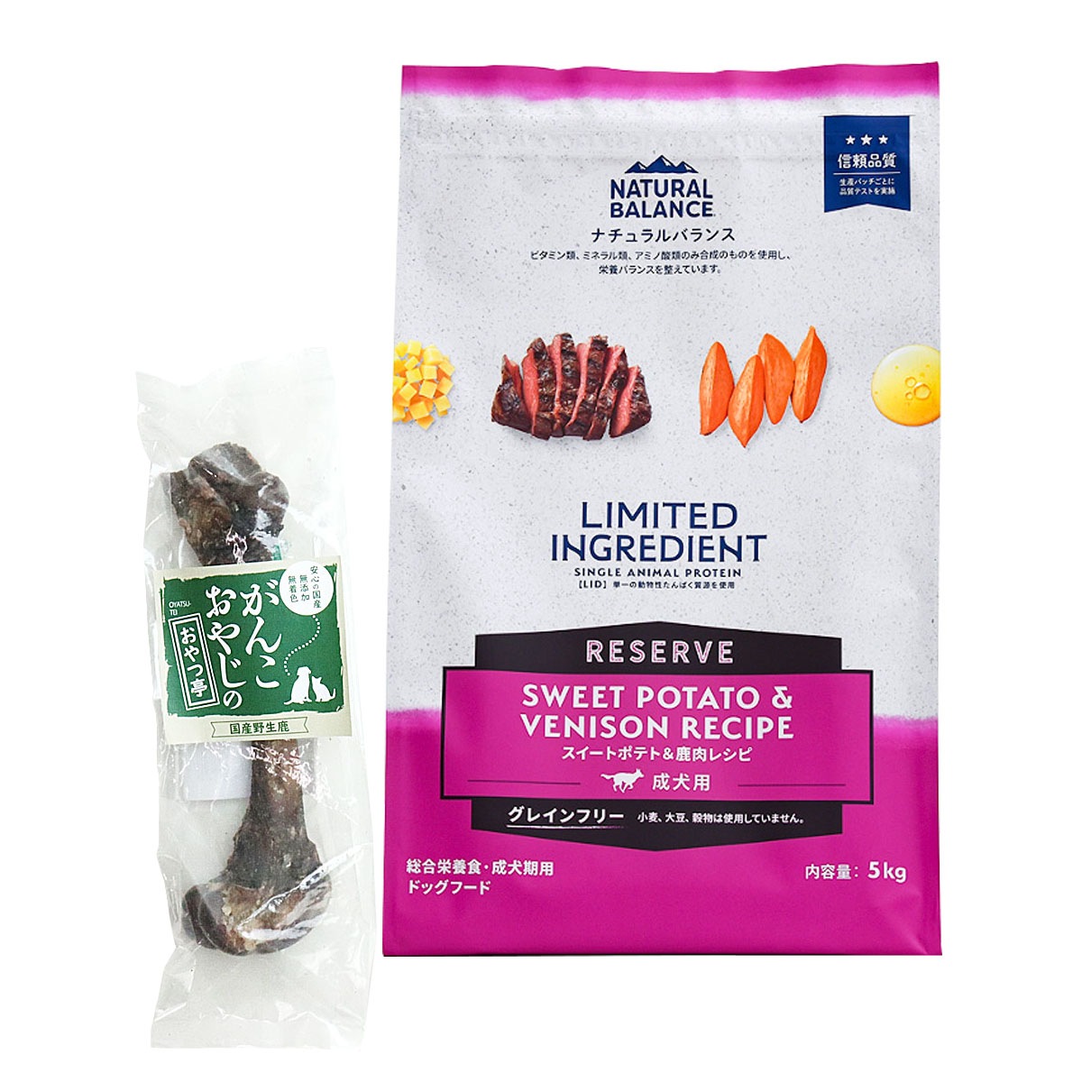 LIDグレインフリー 成犬用 スイートポテト&鹿肉 5kg【国産鹿レッグボーン 1本Mサイズ付き】
