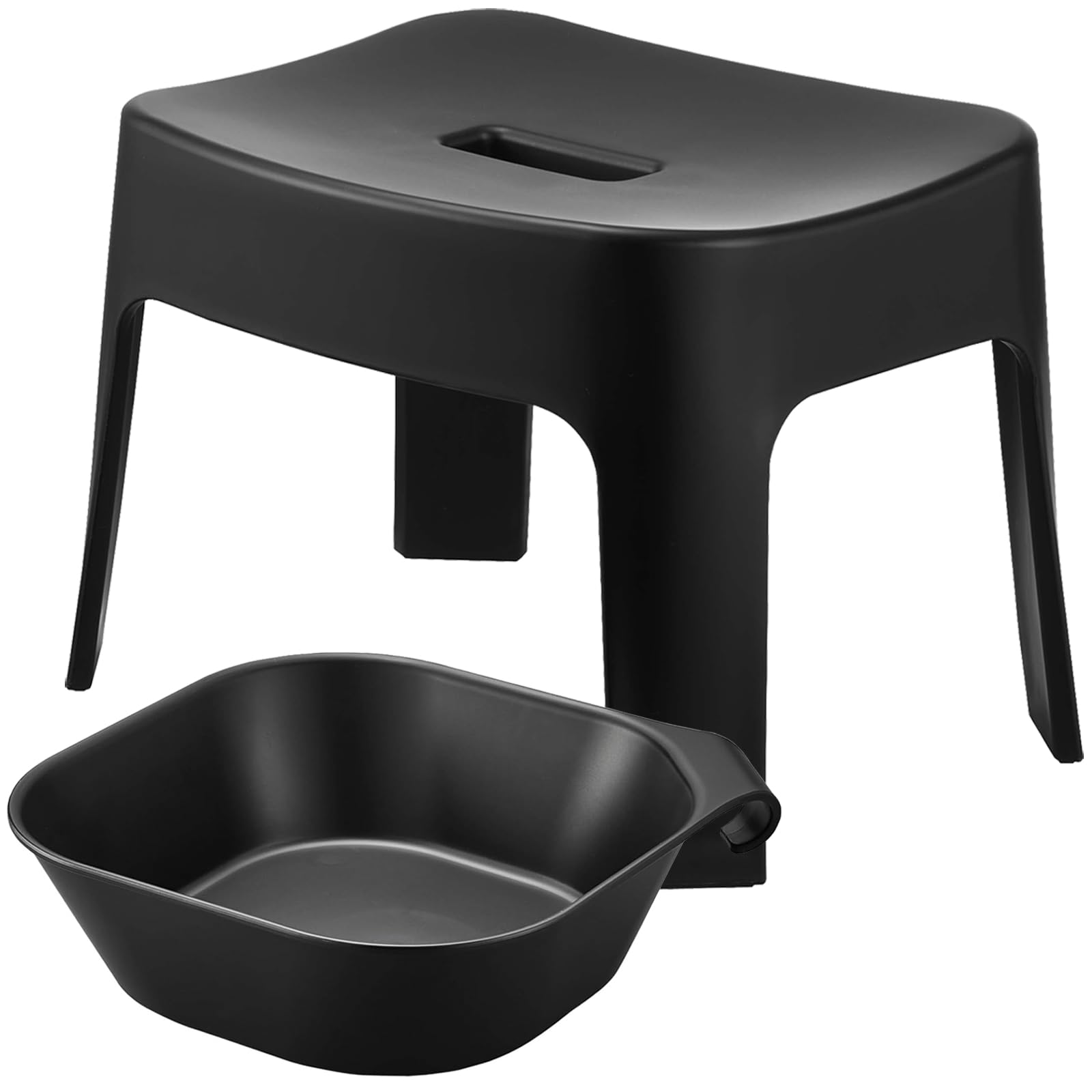 山崎実業(Yamazaki) マグネット風呂イス 座面高25cm マグネット＆引っ掛け湯おけ Lサイズ 【2点セット】 tower 浮かせる収納 バスチェア ブラック 6926 1563