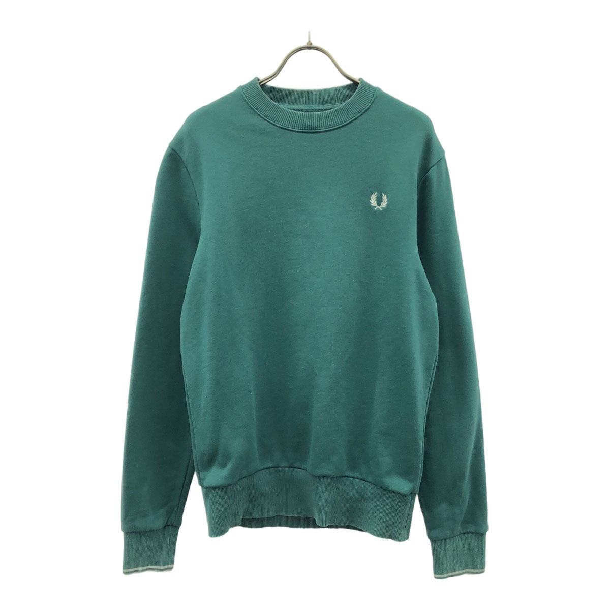 ロゴ刺繍 長袖 トレーナー S グリーン スウェット メンズ 古着