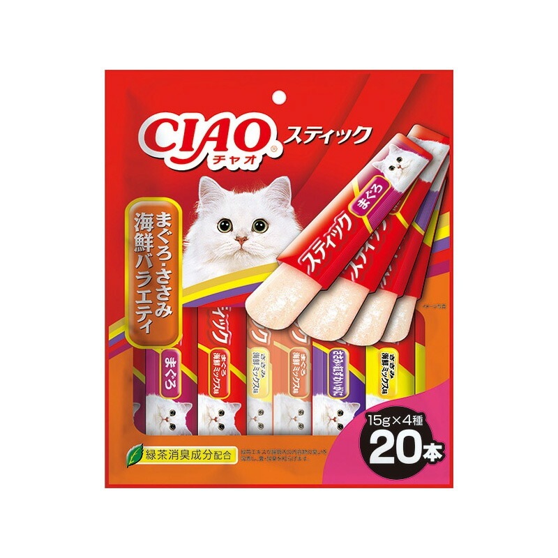 （まとめ買い）CIAO スティック まぐろ/ささみ海鮮バラエティ 15gx20本入 猫用おやつ [x4]