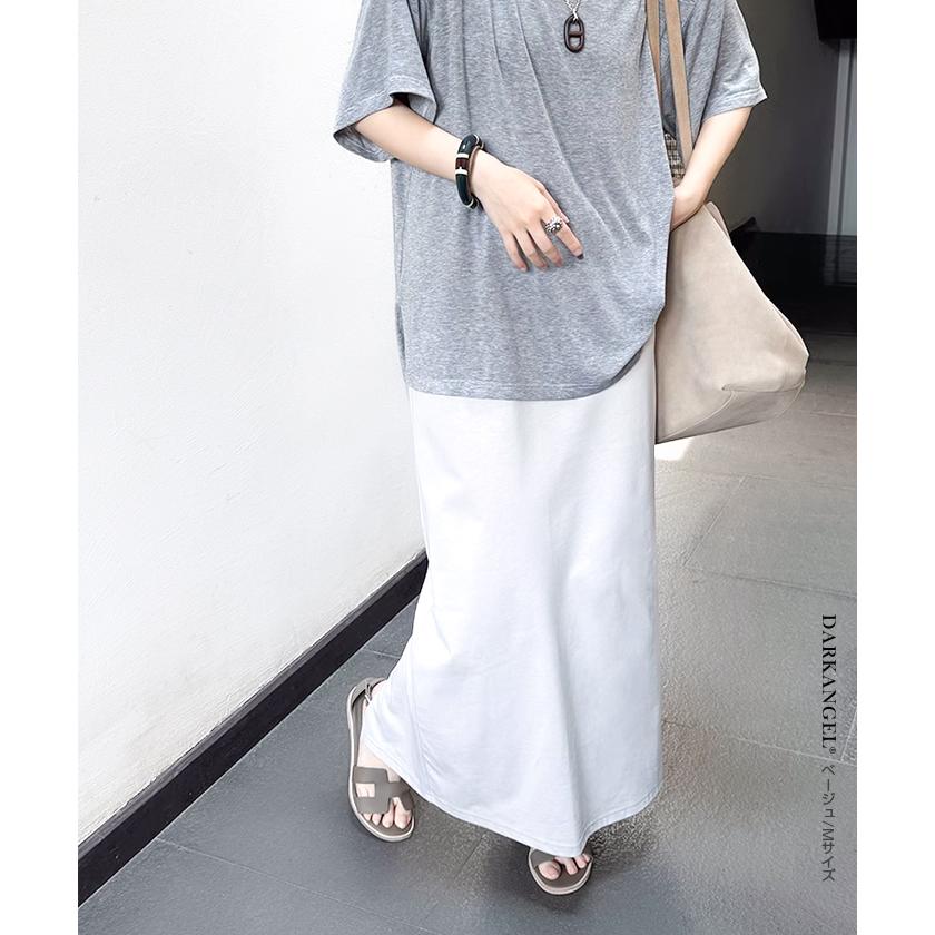 Iラインロングスカート レディース ボトム ロングスカート タイトスカート ウエストゴム ストレッチ 体型カバー 楽 リラックス カジュアル きれいめ