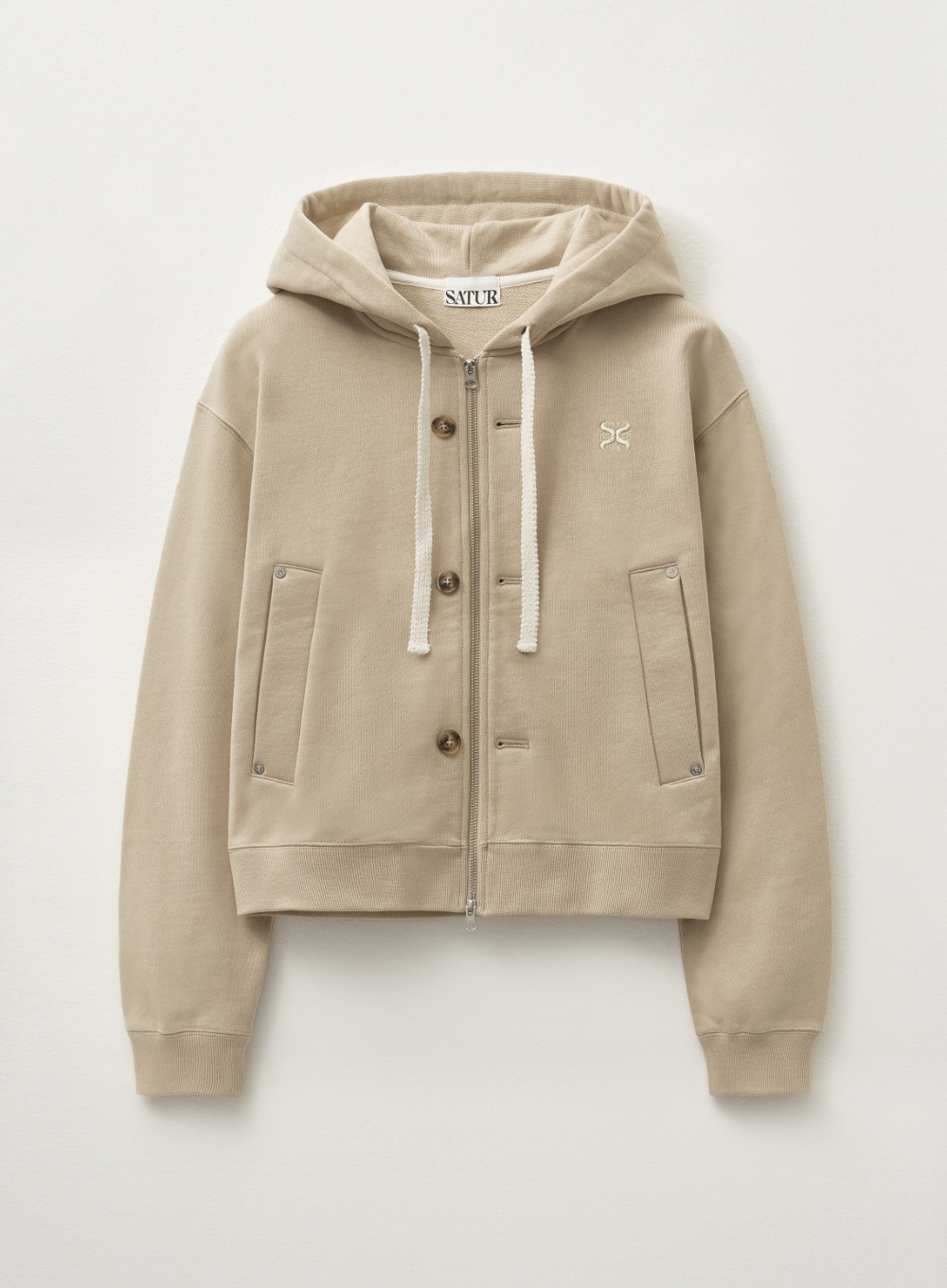 【SATUR】 (W) TEO COTTON ALL DAY HOOD ZIP-UP : BEIGE