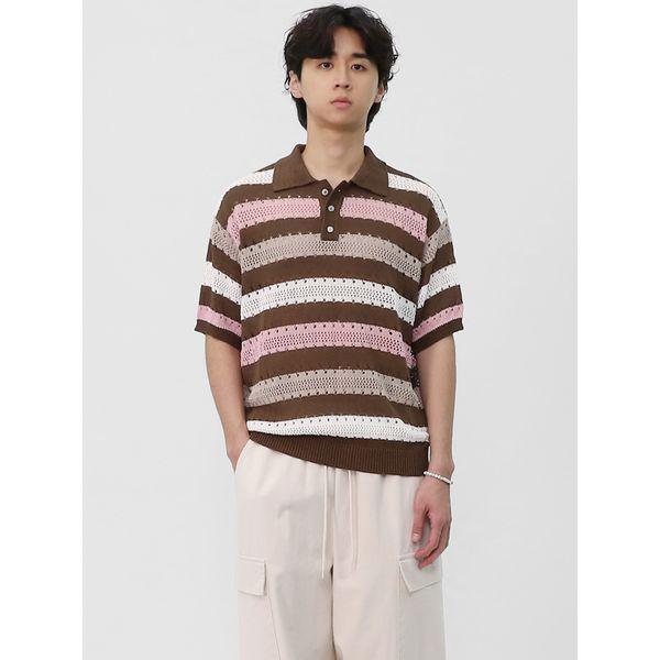 メンズ ストライプ パンチング 半袖ニット 夏 Tシャツ SMOR070_P394872957