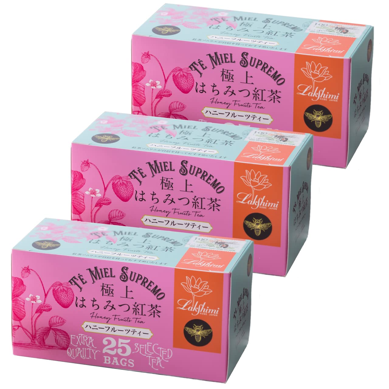 Lakshimi(ラクシュミー) 極上はちみつ紅茶 ハニーフルーツティー ティーバッグ25袋入り×3箱セット