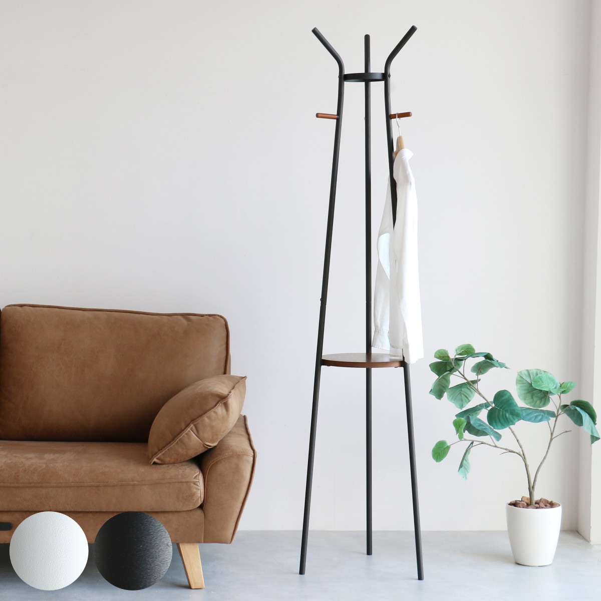 ポールハンガー タワーハンガー Tower Hanger 木製 高さ177cm トレー付き ハンガーポール スタンドハンガー スチール製 衣類掛け 洋服掛け コートラック ハンガーラック