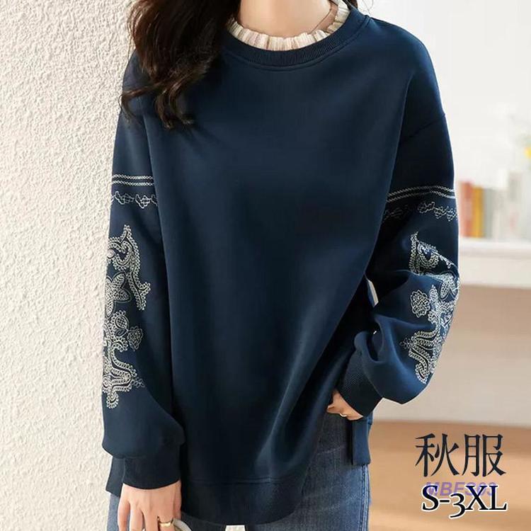 パーカー レディース プルオーバー フェイクレイヤード クルーネック 刺繍 レース 長袖 カジュアル ゆったり 着痩 春秋 おしゃれ 通勤 上品 新作 4,791円