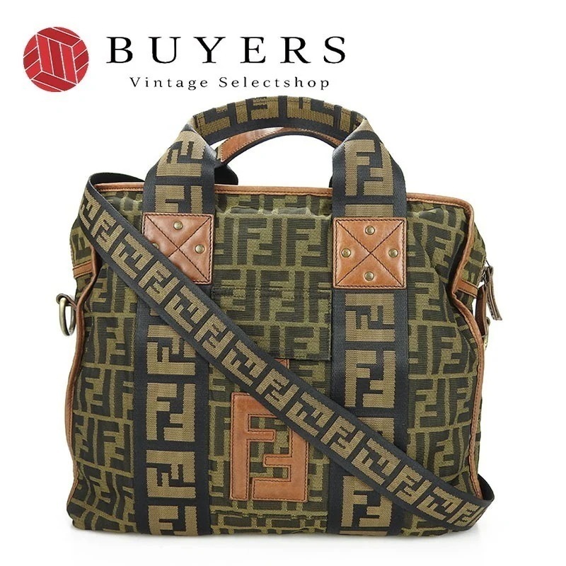 中古 FENDI フェンディ 7VA158 2WAYハンドバッグ ズッカ ショルダー ナイロン レザー ゴールド金具 2way hand bag zucca canvas leather brown【