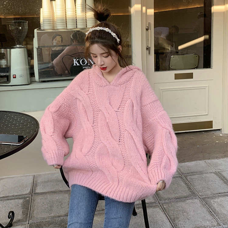 ゆ カジュアル 大人可愛い フード付き ローゲージニット オーバーサイズ セーター ニット パーカー トップス