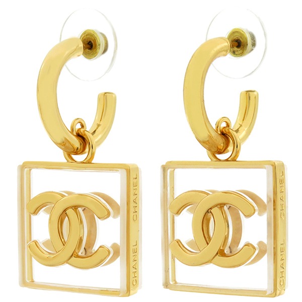 シャネル CHANEL ピアス ココマーク スクエア フープピアス GP プラスチック ゴールド CCマーク B23S 【箱】【中古】