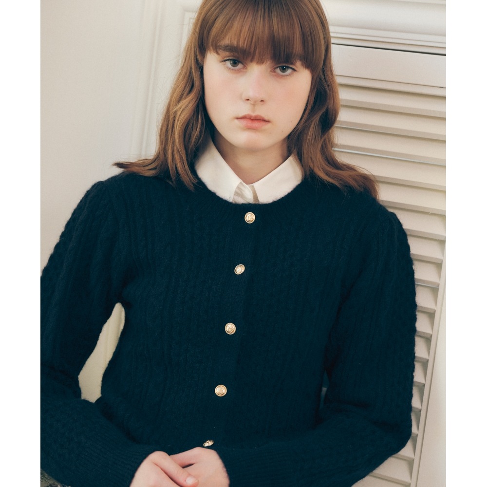 ROLAROLA ウール混パフスリーブカーディガン ネイビー
