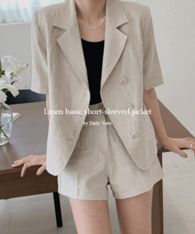 レブ リネン 半袖 ベーシック ジャケット
