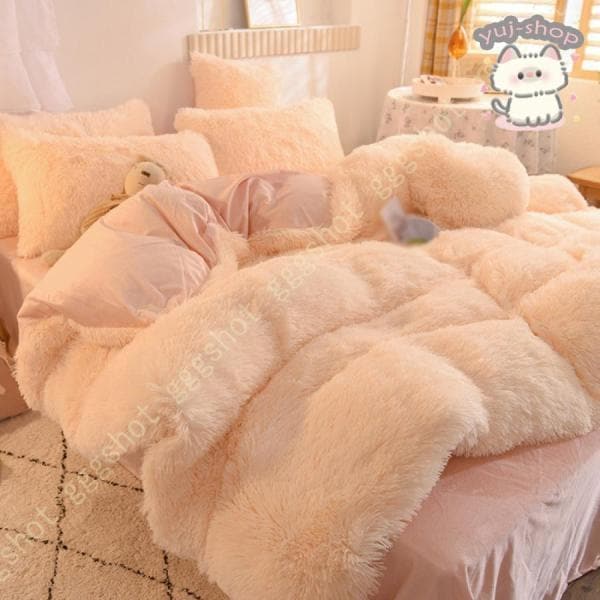 暖かい 4点セット 寝具カバーセット ダブル クイーン 布団カバーセット 可愛い 柔らか 姫系 掛け布団カバー 冬用 ふわふわ 布団カバー もこもこ