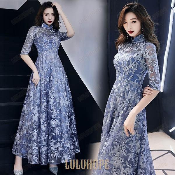 パーティードレス 立ち襟 レース チャイナネック ハイネック カクテルドレス 結婚式 イブニングドレス 演奏会