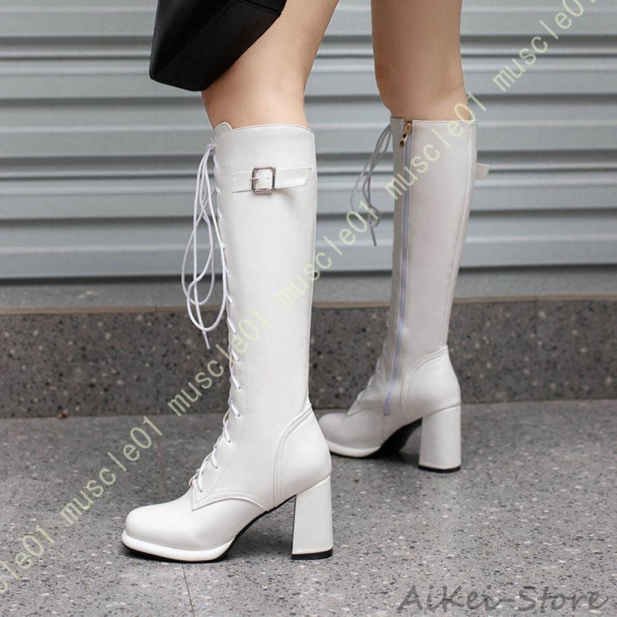 ロングブーツ 編み上げ レディース サイドファスナー コスプレブーツ ハイヒールブーツ 歩きやすい 美脚ブーツ 厚底ブーツ レディース ブーツ サイドジッパー
