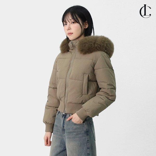 レディース冬スリムフィットクロップドファーラクーントショートパディングLLEET010