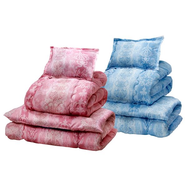 防ダニ・抗菌防臭加工 ほこりの出にくい ボリューム組布団 シングル16点セット ピンク系+ブルー系