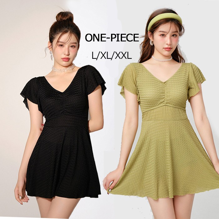 ワンピース水着 体型カバー水着 大きいサイズ レディース ママ水着 オールインワン フレア ぽっちゃり 二の腕 カバーアップ XXL 3L 4L 5L 6L 13号 15号 17号 19号 女性 オト